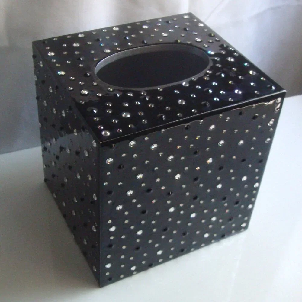 MIKE+ALLY NYC Crystal Ebony Black Boutique Tissue Box Cover